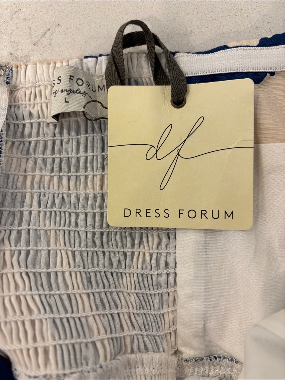 Dress Forum Strapless Blue & Cream Abstract Print Dress Large NWT Flowy Feminine - Picture 8 of 9